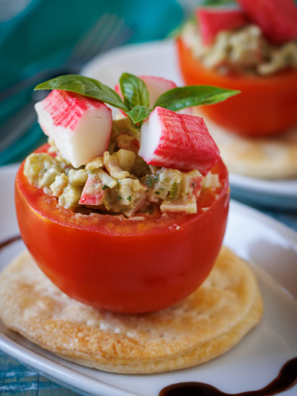 foto de Tomates rellenos con Babaganoush y Kani Kama